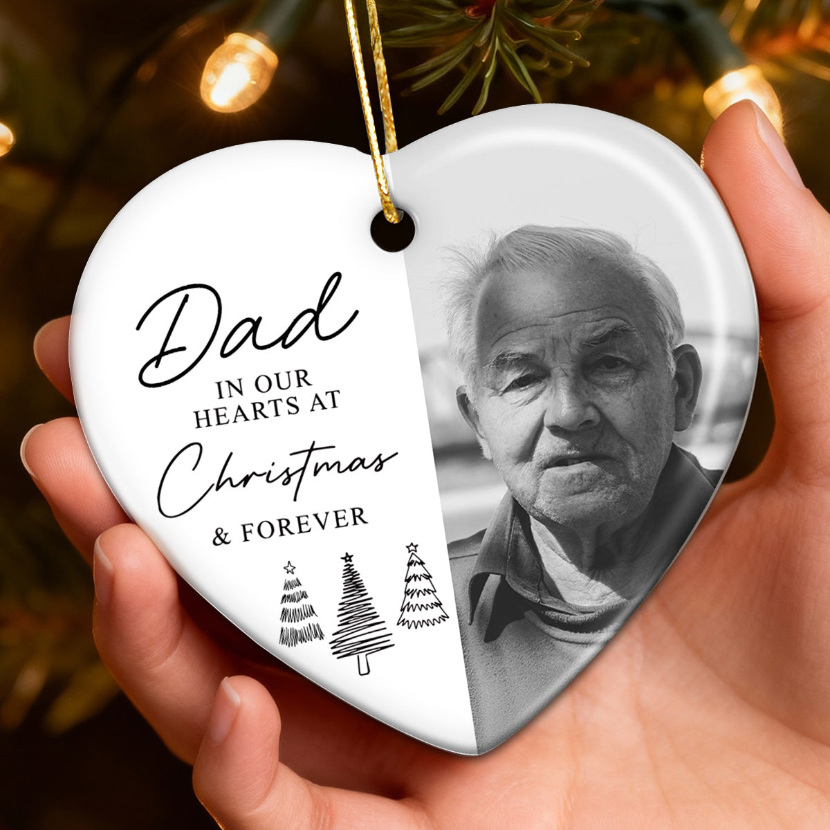 In Our Hearts At Christmas & Forever Custom Photo - Personalized Ceramic Ornament - Remembrance Keepsake, Memorial Gift