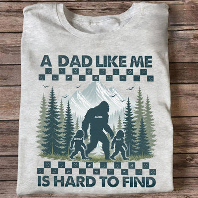 Retro Funny Bigfoot Dad With Kids Names - Personalized Shirt - Father's Day Gift for Dad