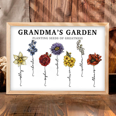Grandma‘s Garden Swirl Names Beautiful Vintage Birth Flower Personalized Poster