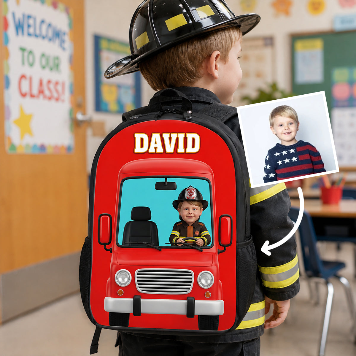 Fire Truck Backpack For Kids Custom Photo - Personalized Backpack - Back To School Gift For Kids