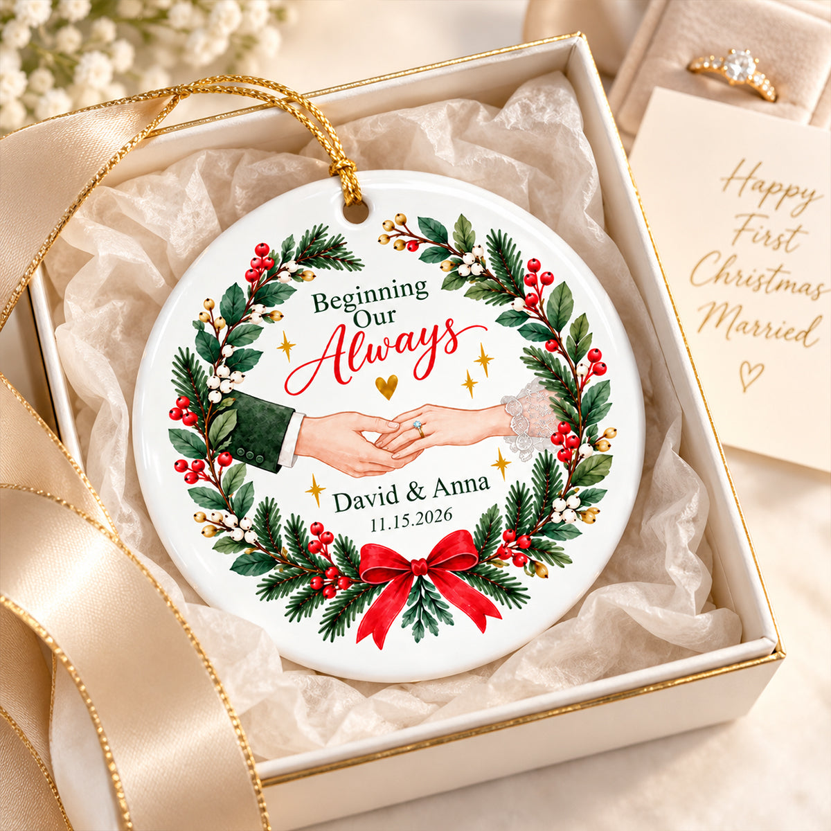 Our Forever Christmas Couple Hands - Personalized Ceramic Ornament - Love Keepsake for Couples, Romantic Gift for Newlyweds Husband Wife