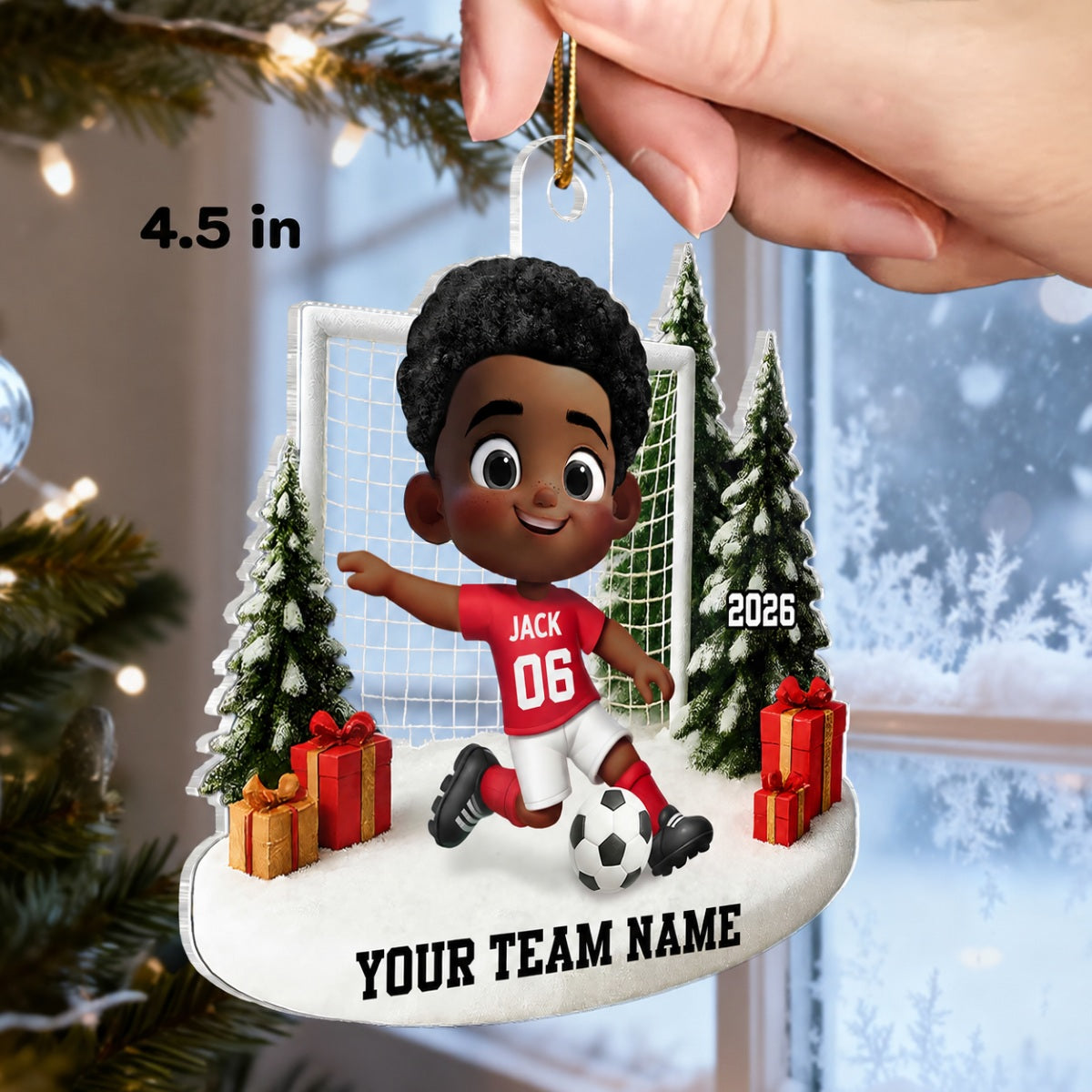3D Effect Kid Soccer Player - Personalized Acrylic Ornament - Gift For Soccer Lovers, School Soccer Team