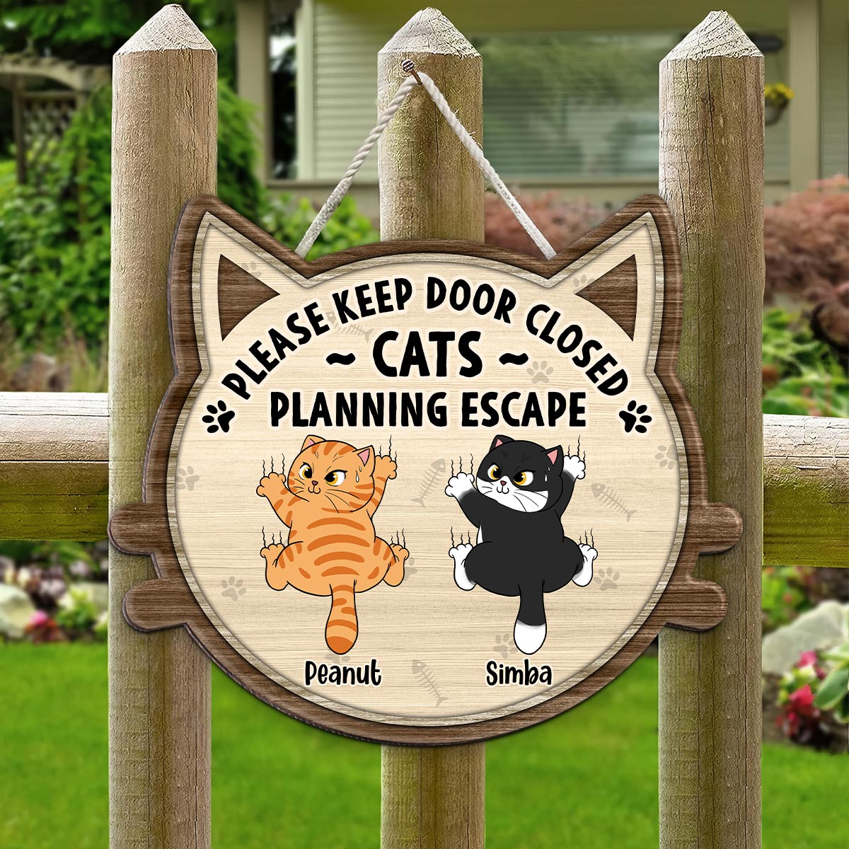 Funny Cats Planning Escape Personalized Wood Sign