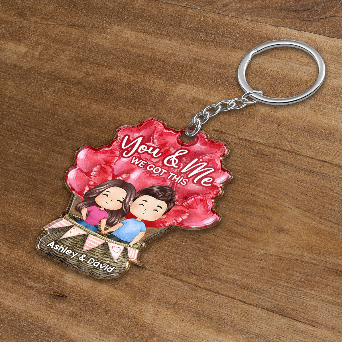Watercolor Couple In Hot Balloon Personalized Acrylic Keychain
