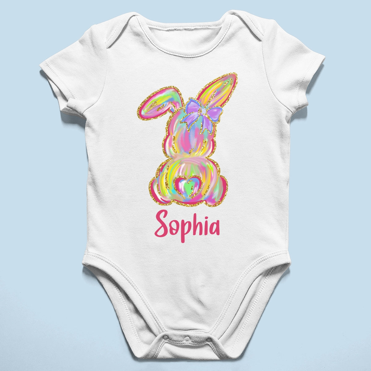 Brushstroke Bunny Easter Personalized Baby Onesie Baby Shirt - Custom Baby Name
