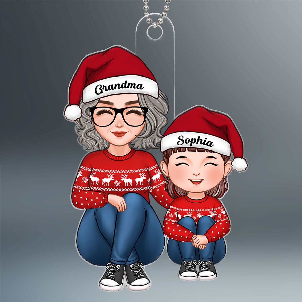 Cute Grandma Grandkid Sitting Together Christmas Gift For Granddaughter Grandson Personalized Acrylic Ornament
