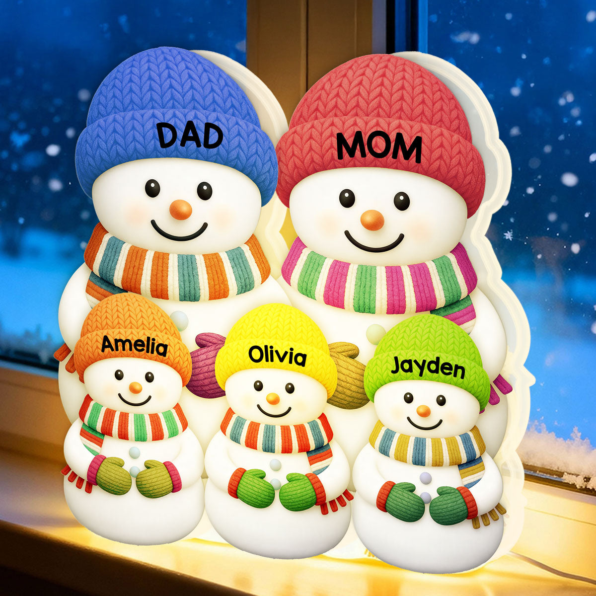 Christmas Cozy Vibe Family Dad Mom And Kids Snowman Together - Personalized Light Box - Christmas Decoration For Family