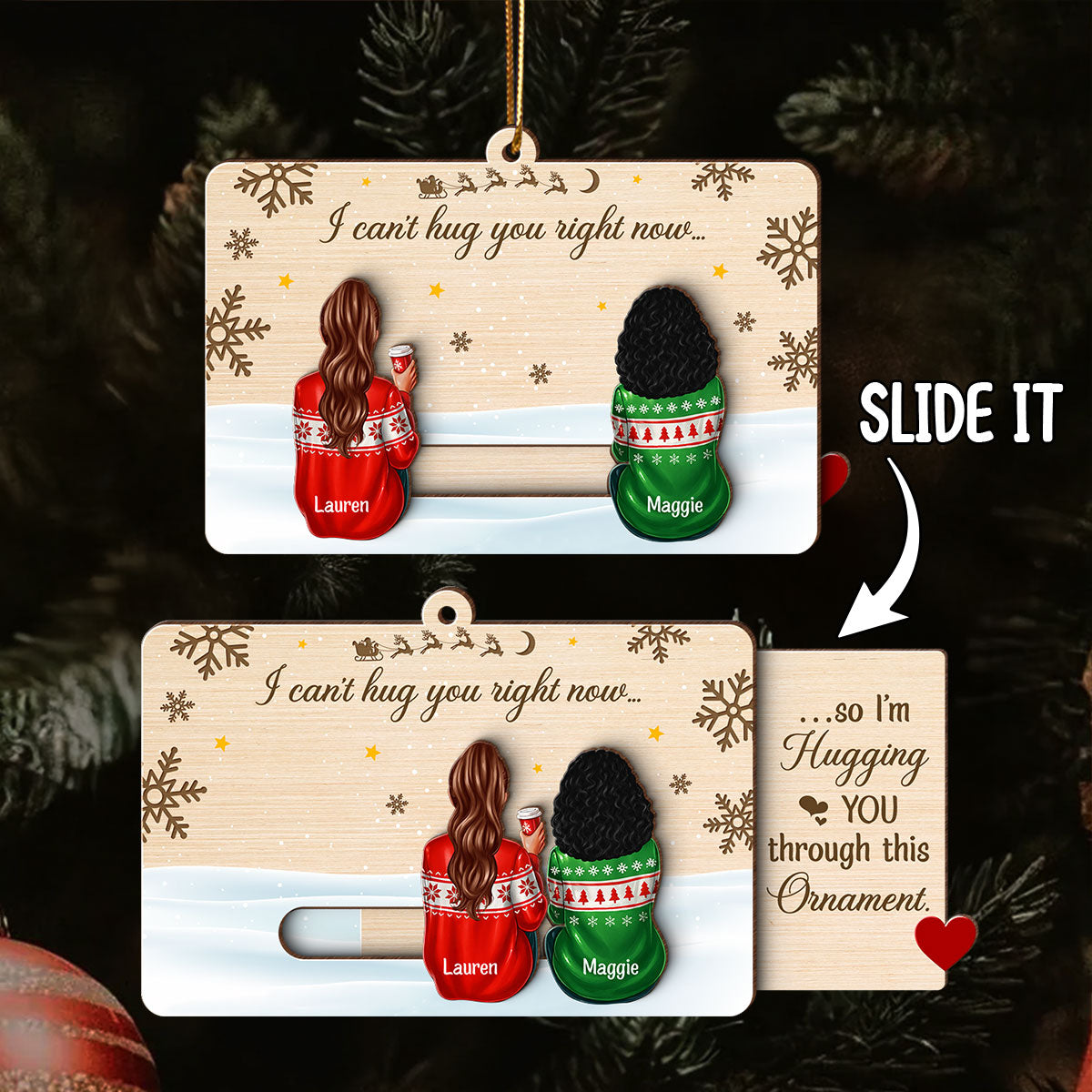 Hidden Message Besties Sisters Long Distance - Personalized Slider Ornament - Christmas Gift