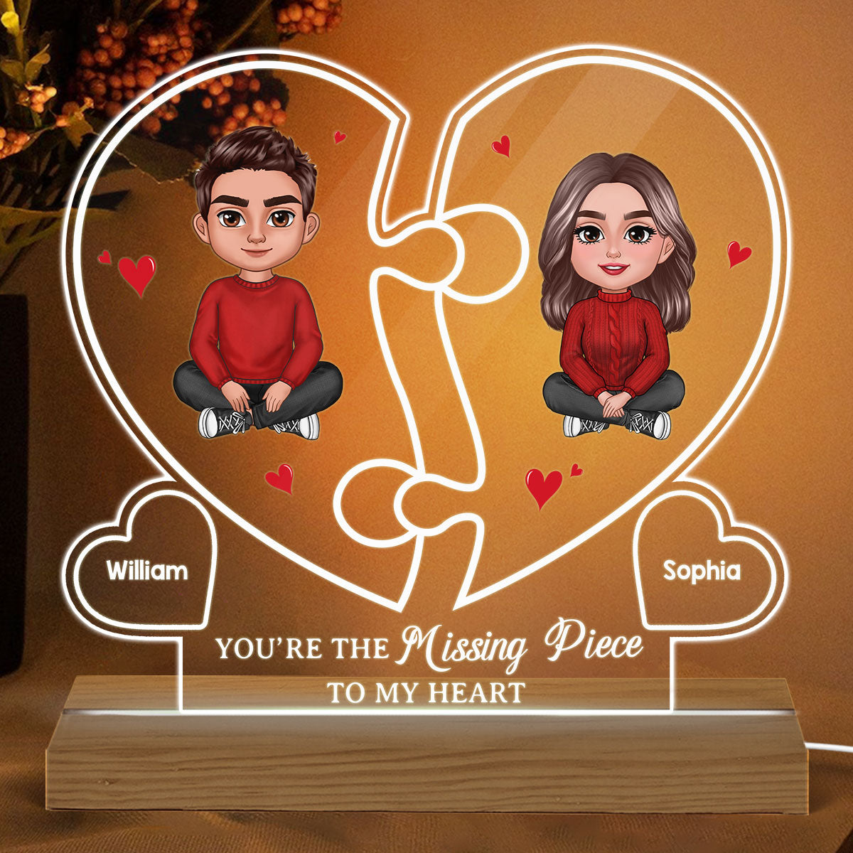 Missing Pieces To My Hearts Crossed Legs Couple Personalized Custom Shape Acrylic LED Night Light