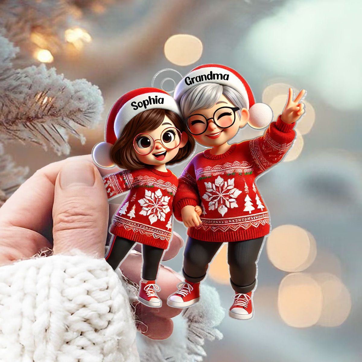 3D Effect Happy Christmas Grandma Grandkids Personalized Acrylic Ornament, Gift For Granddaughter, Christmas Gift