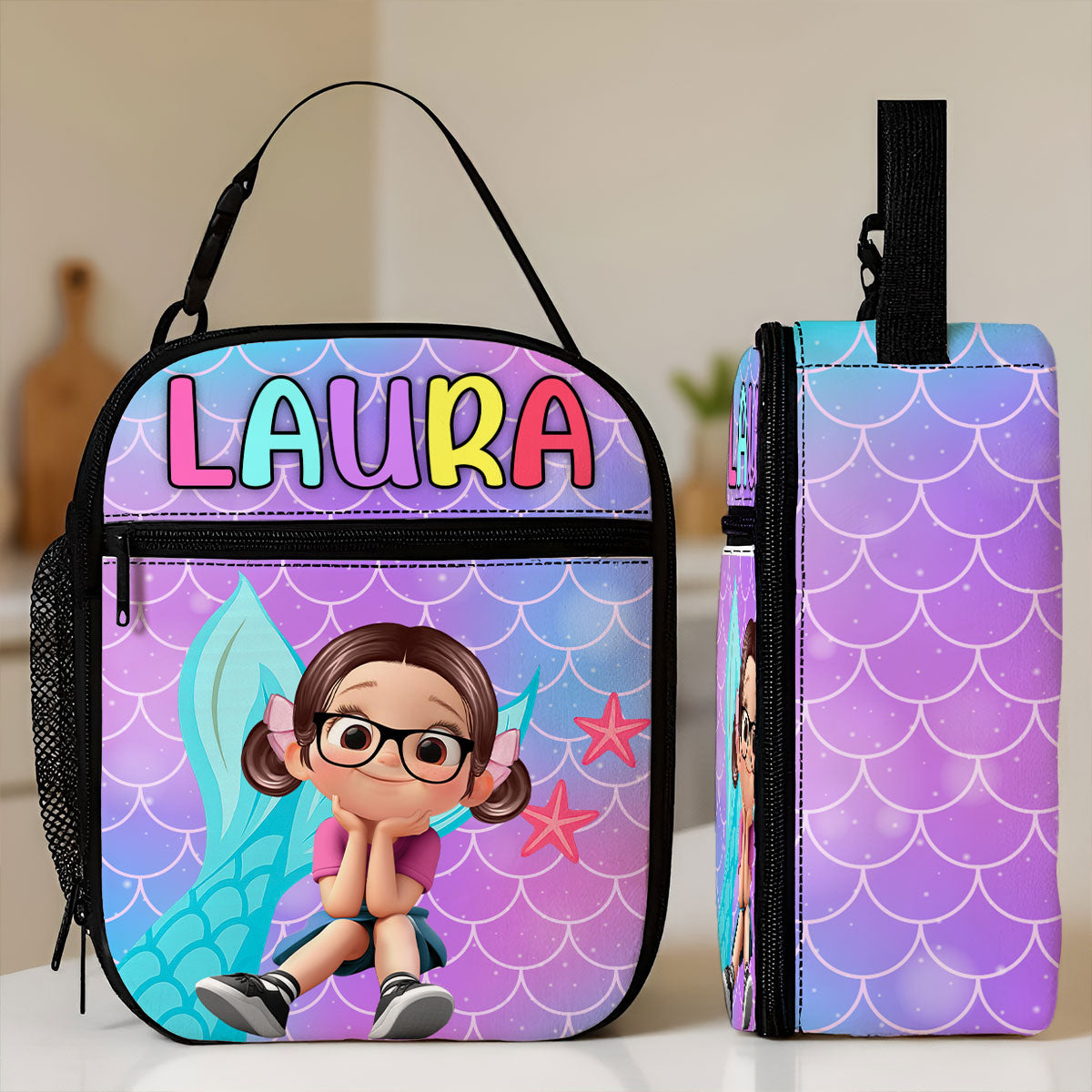 Unicorn Mermaid Theme Personalized Insulated Lunch Box for Girl Toddler, Keep Your Child’s Meals Fresh & Safe All Day
