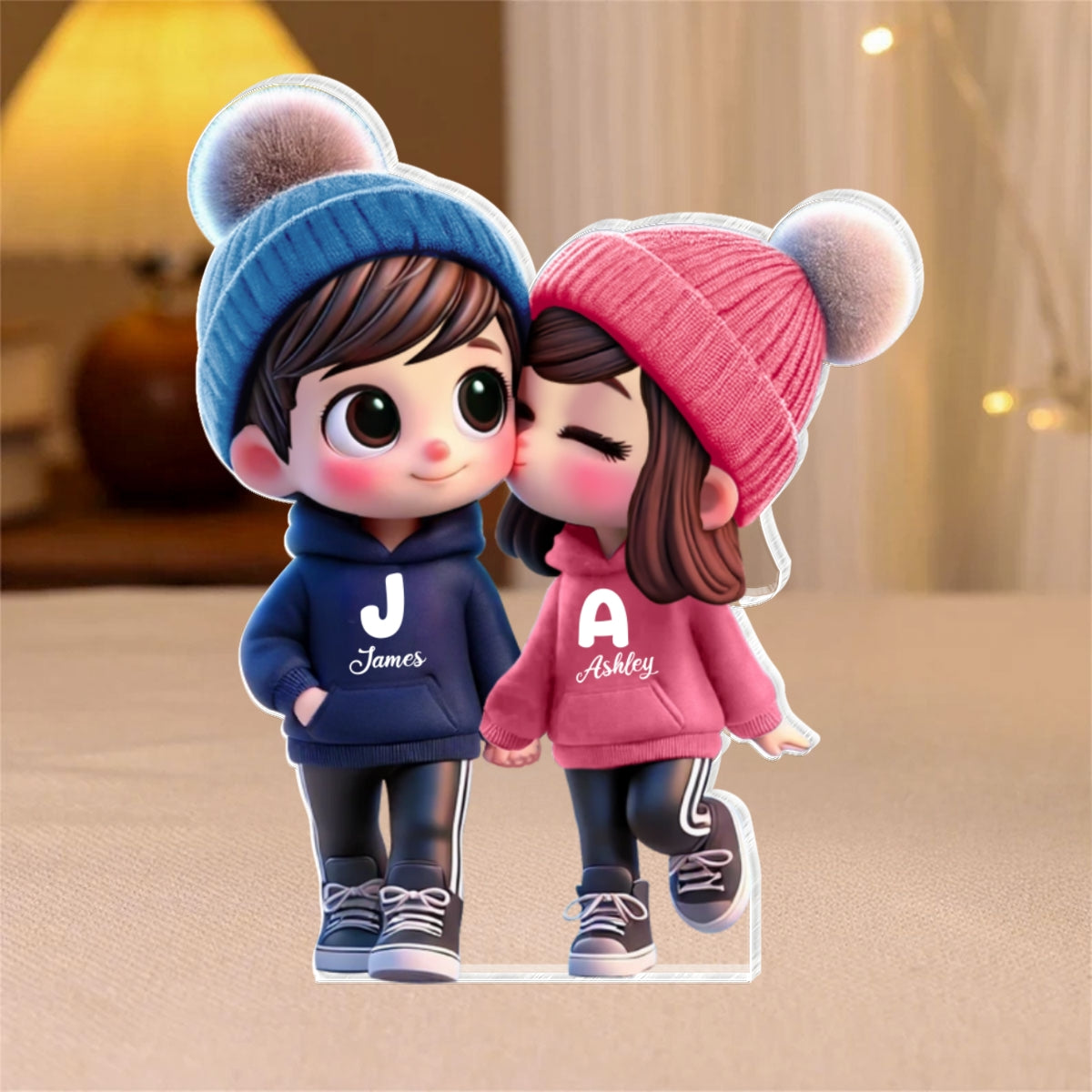 3D Effect Cute Cartoon Couple Walking Personalized Acrylic Block Plaque,  Gift for Him, Gift for Her
