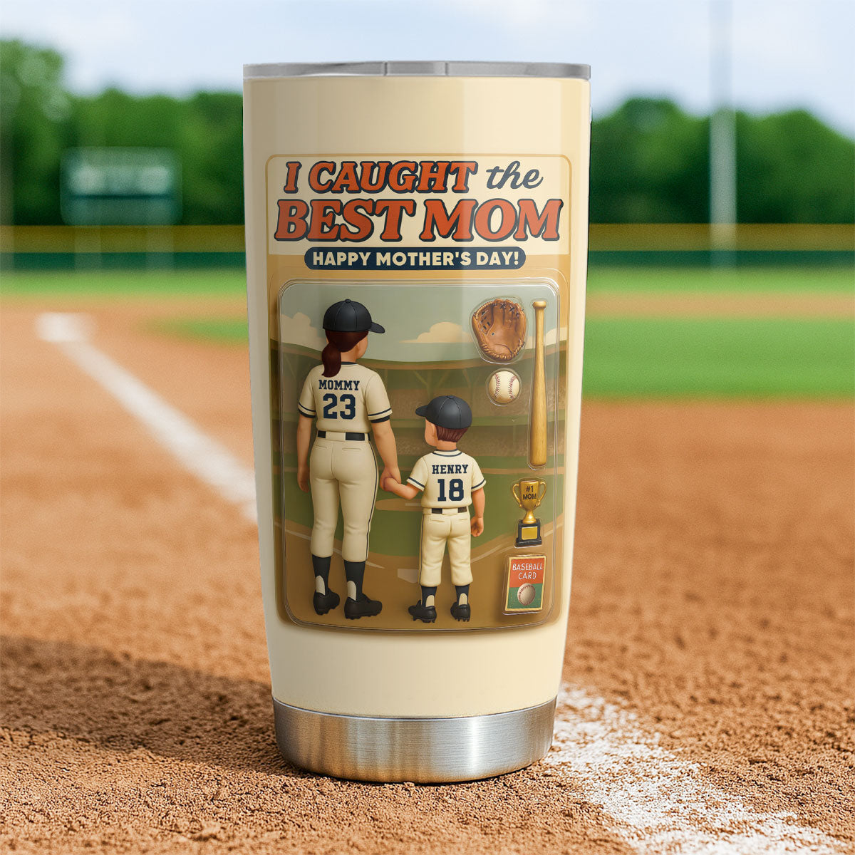 We Caught the Best Mom Baseball Custom Figure Personalized Tumbler, Mother's Day Gift for Mom, Gift for Wife