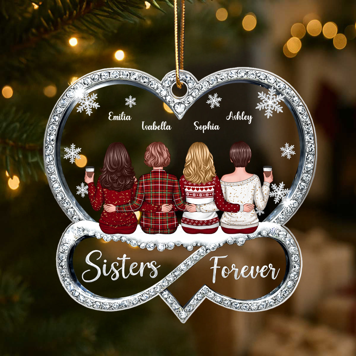 Sisters Forever Infinity Love 3D Crystal Effect - Personalized Acrylic Ornament - Christmas Gift for Sisters Siblings