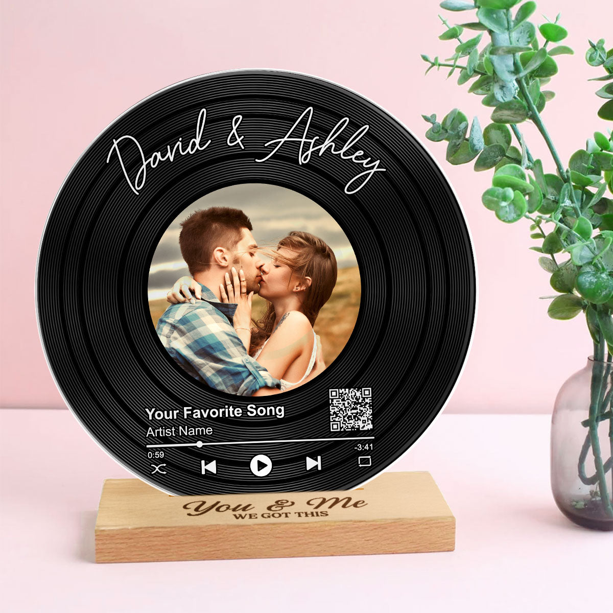 Couple Upload Photo Favorite Song Scannable QR Code Personalized Acrylic Record Plaque, Heartfelt Gift For Couple, For Him, For Her, Boyfriend, Girlfriend, Husband, Wife