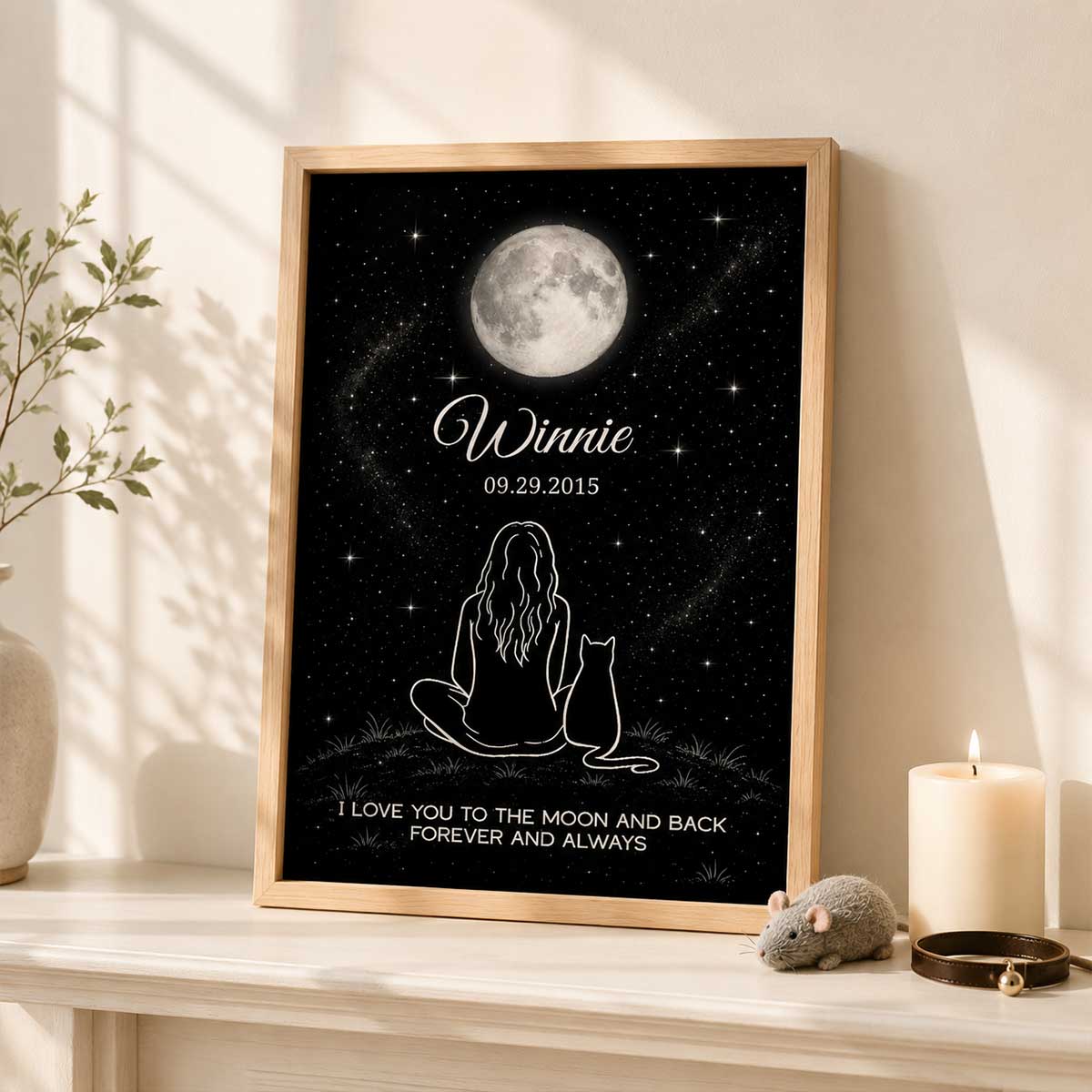Cat Loss Memorial Moon Phase Galaxy Art - Personalized Poster - Pet Loss Memorial Sympathy Gift