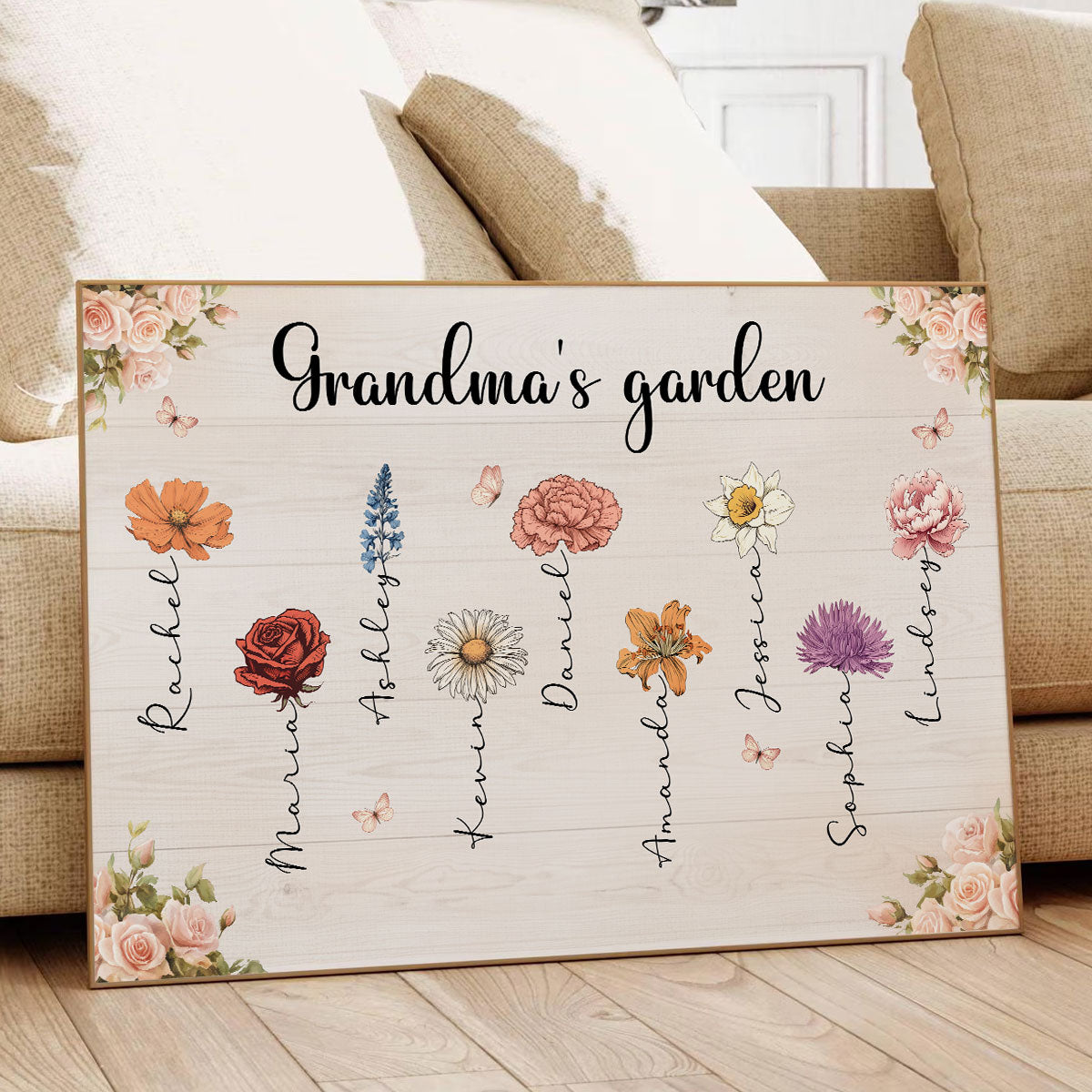 Vintage Grandma's Garden Birth Month Flowers Personalized Poster, Gift For Grandma, Mom