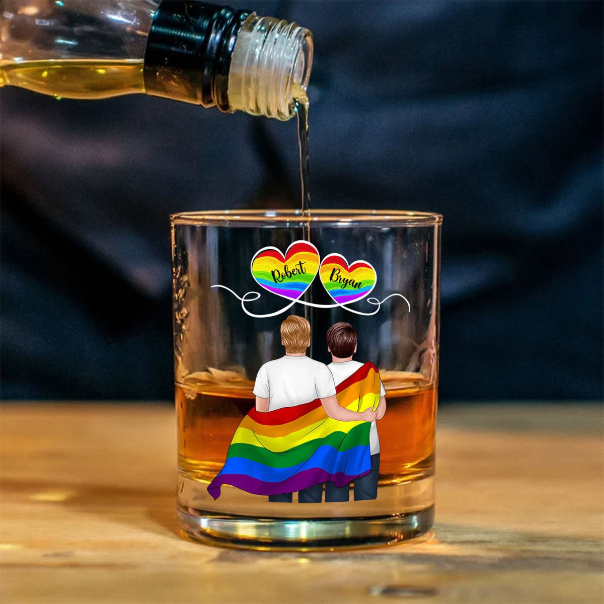 LGBT Couple Pride Month Personalized Whiskey Glass