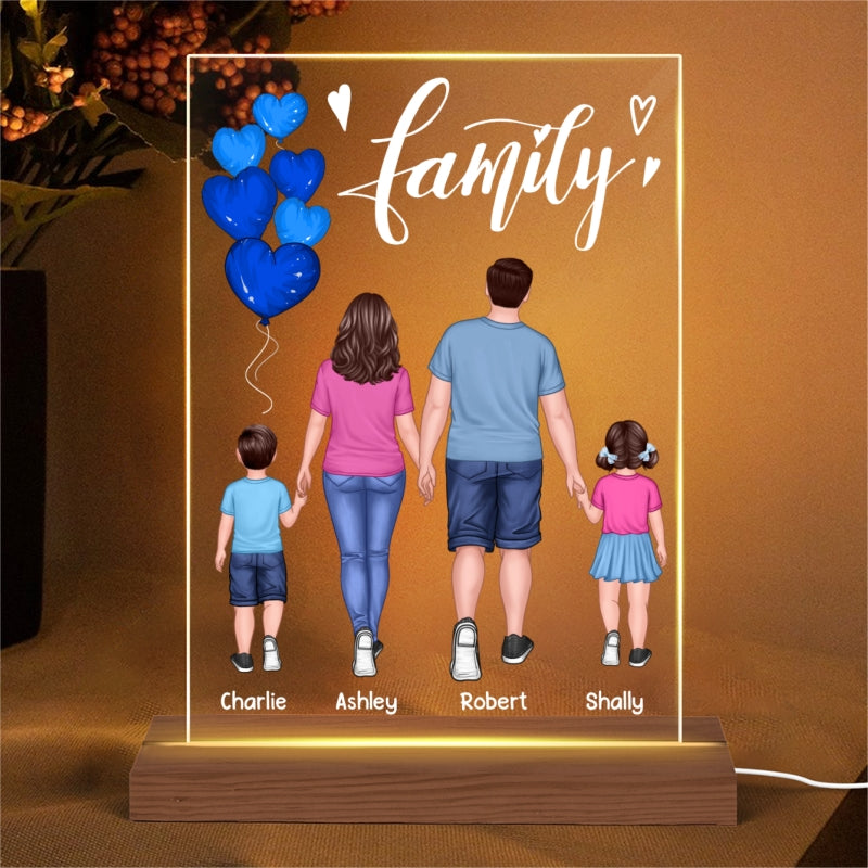 Family Walking Back View Balloons Personalized Rectangle Acrylic Plaque LED Lamp Night Light