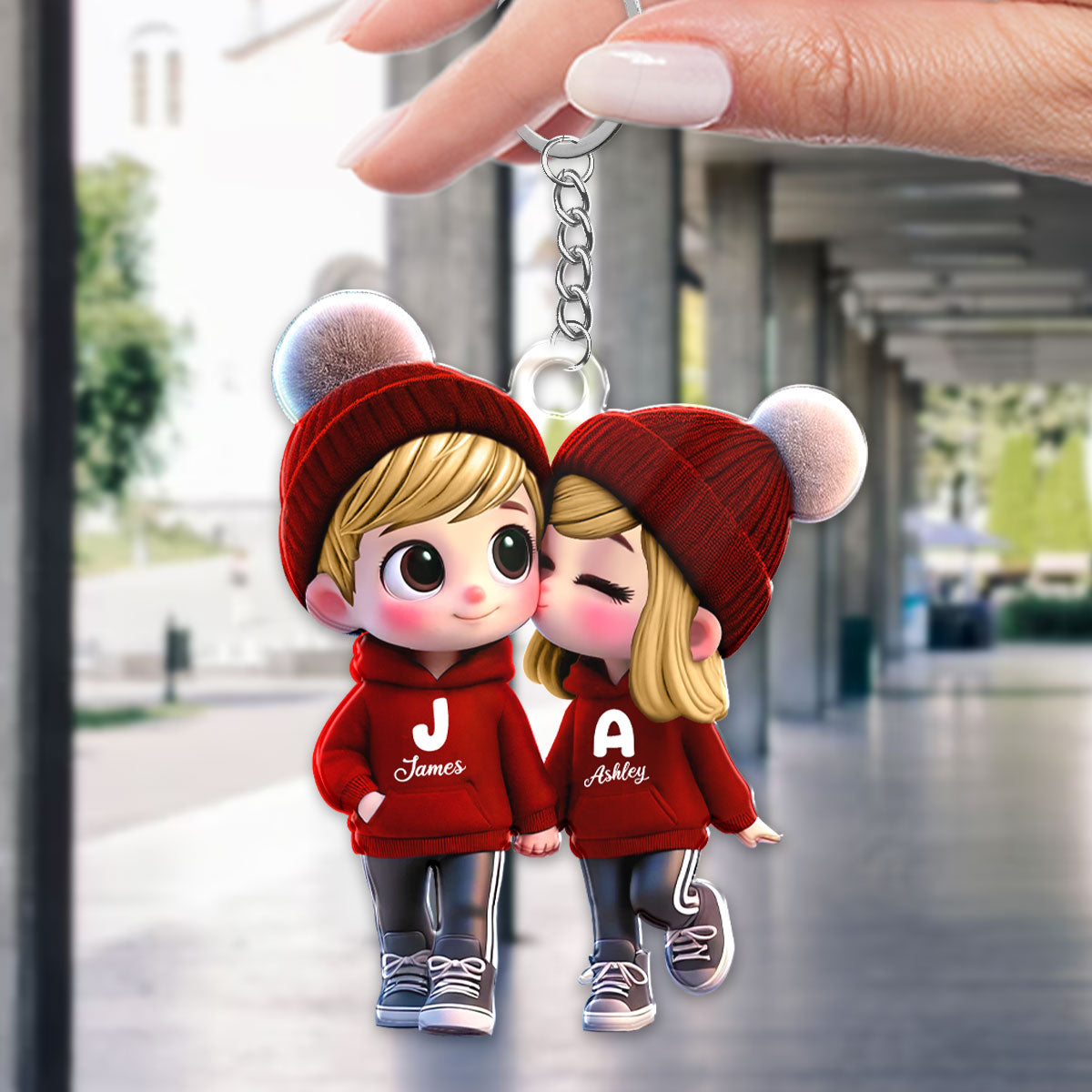 3D Effect Cute Cartoon Couple Walking - Personalized Acrylic Keychain - Unique Valentine's Day Gift For Him, Gift For Her