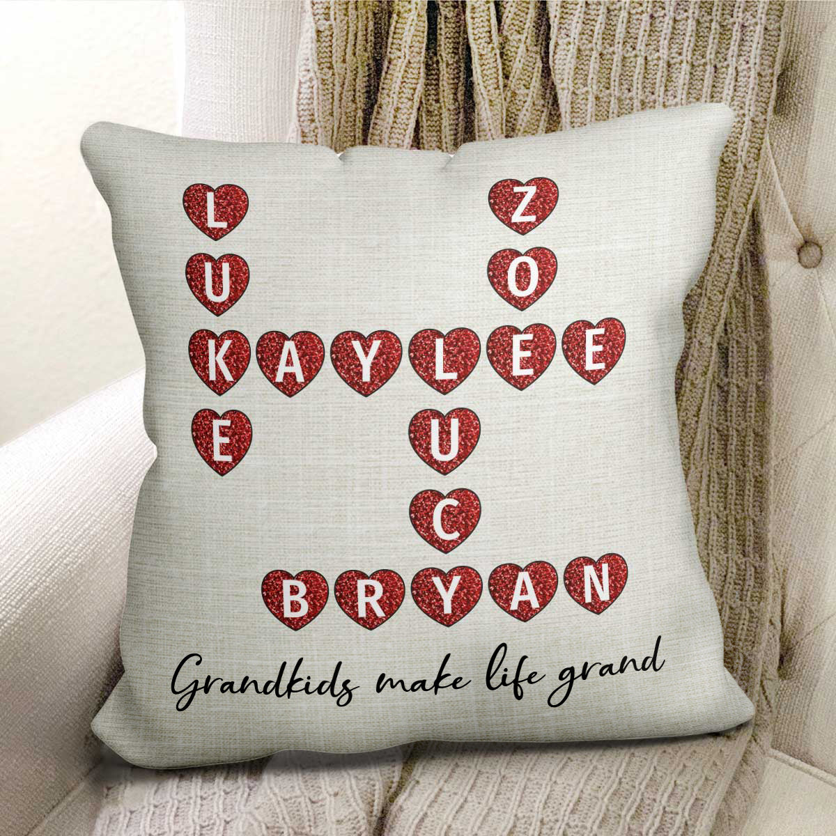 Grandkids Make Life Grand Crossword Puzzle Art Personalized Pillow