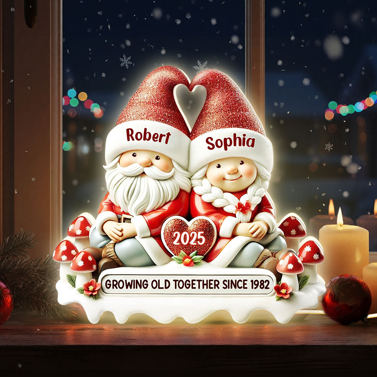 3D Effect Gnome Couple Growing Old Together Christmas - Personalized Light Box