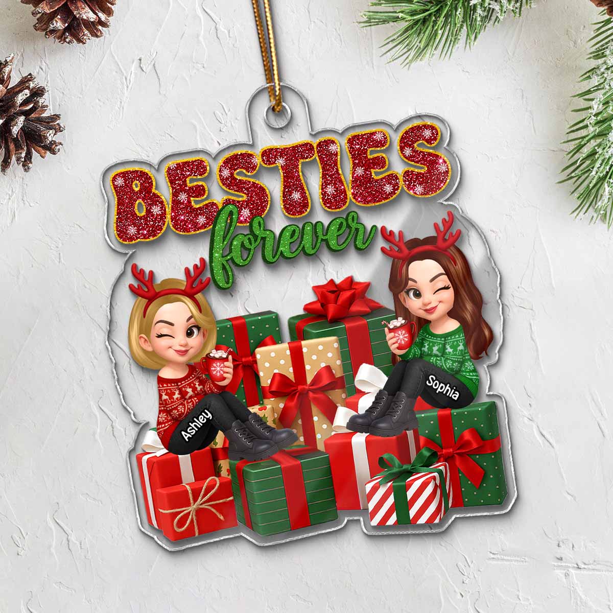 There's No Greater Gift Than Friendship Christmas - Personalized Acrylic Ornament - Gift For Besties