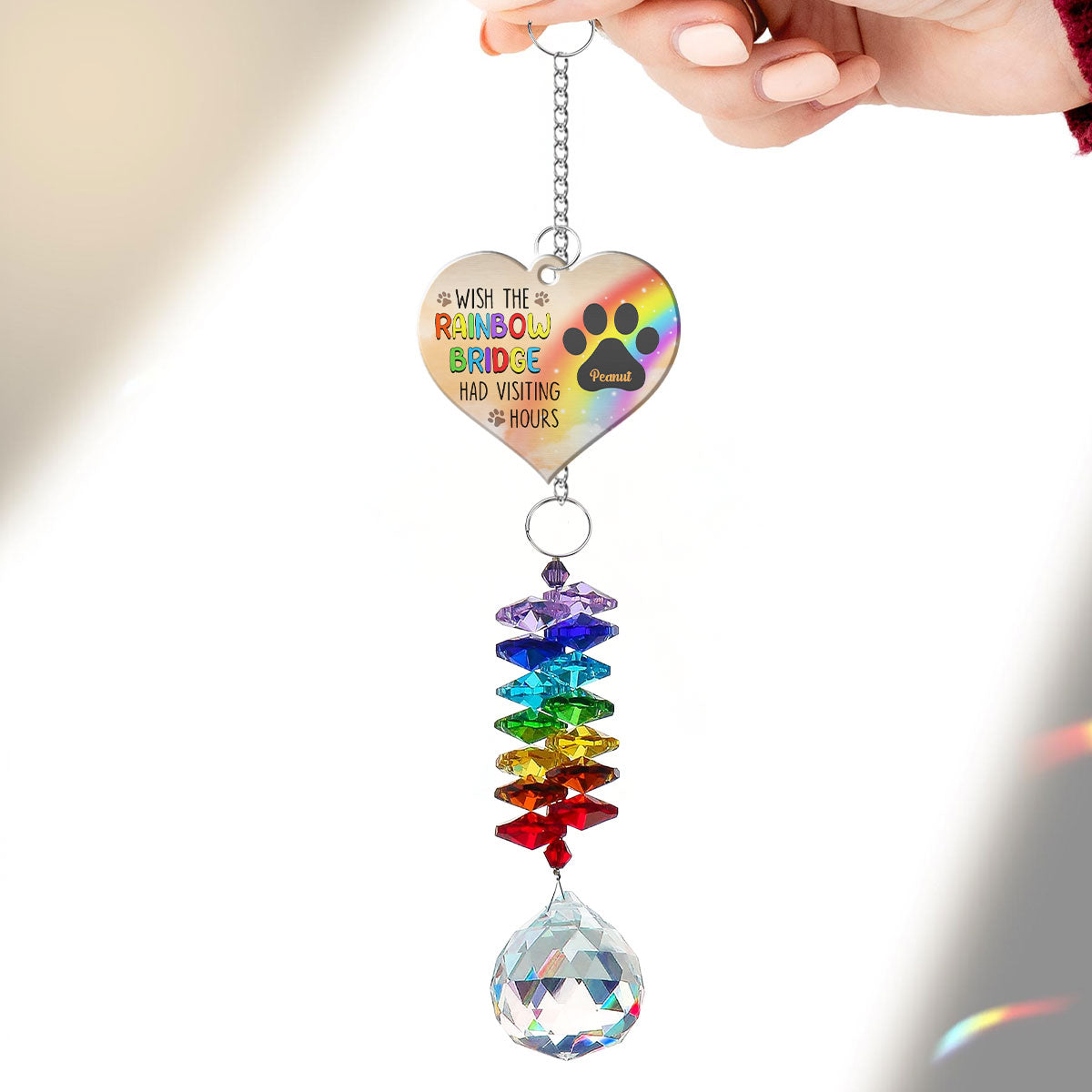 Pet Dog Cat Memorial Wish The Rainbow Bridge Had Visiting Hours Personalized Crystal Suncatcher With Aluminum Charm