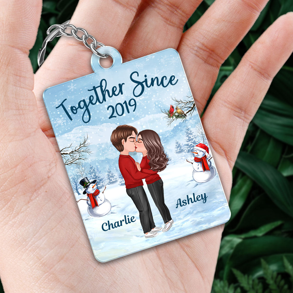 Winter Doll Couple Kissing Favorite Song Scannable QR Code Personalized Acrylic Keychain