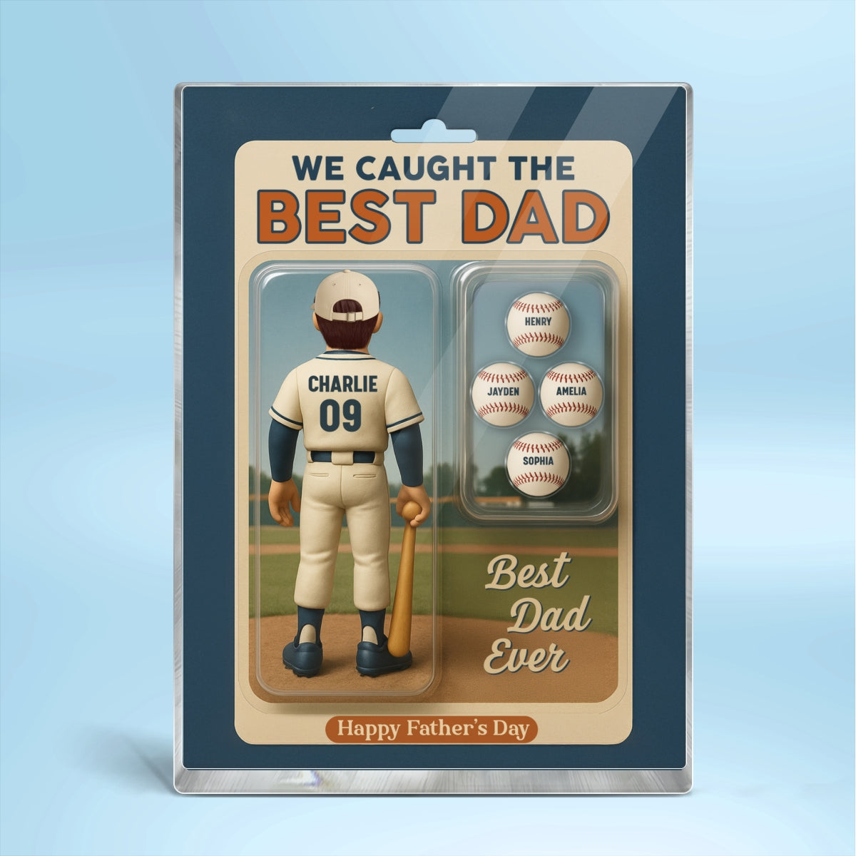 We Caught The Best Dad Grandpa Cartoon Baseball Lover Toy Box Figure Style Personalized Acrylic Block Plaque
