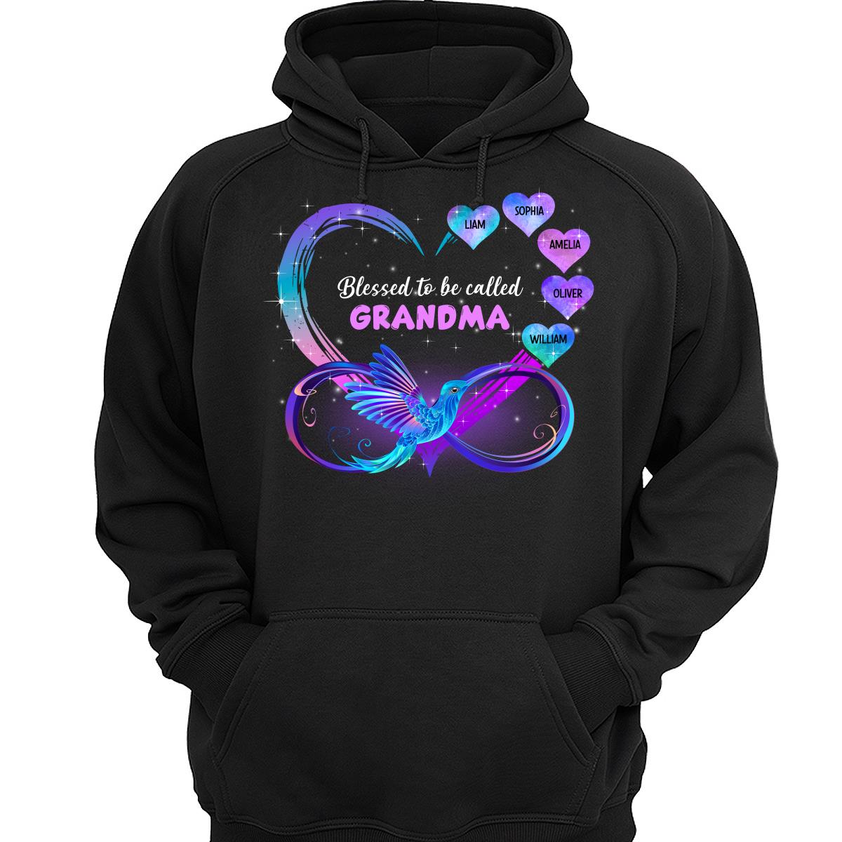 Grandma Mom Heart Infinity Hummingbird Personalized Shirt
