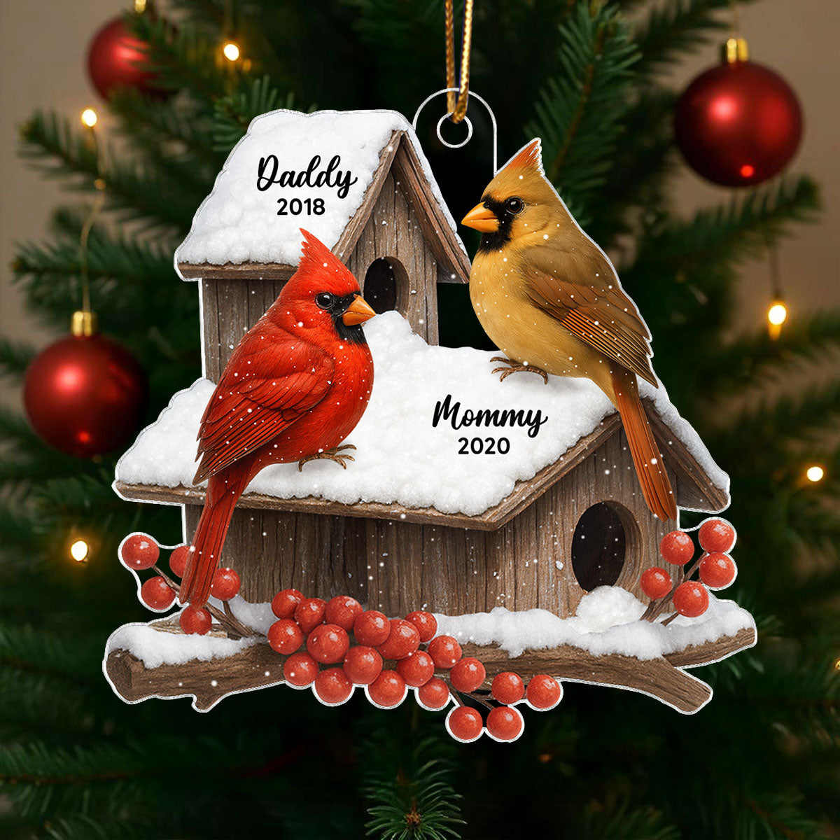 3D Effect Cardinals Bird House Personalized Acrylic Ornament, Heartwarming Memorial Sympathy Gift