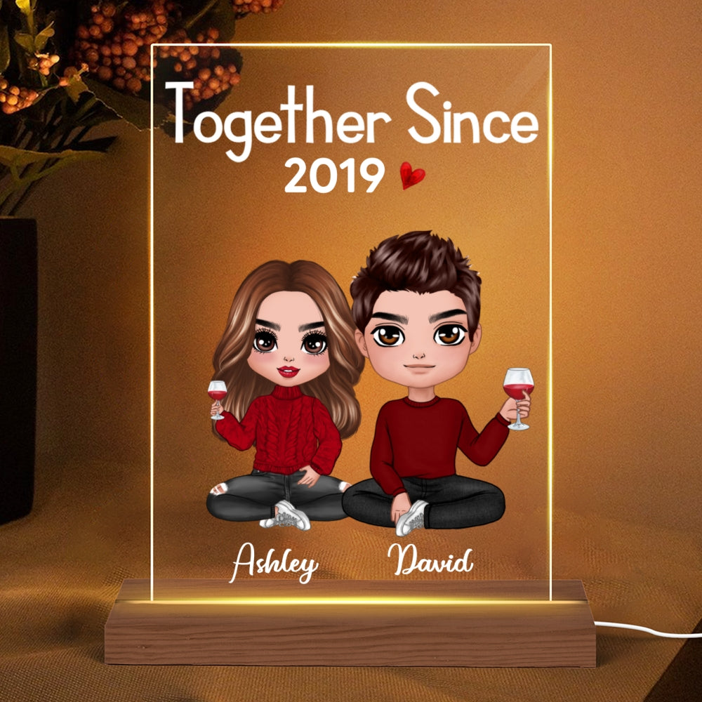 Doll Couple Sitting Valentine‘s Anniversary Gift For Him Gift For Her 7 Colors Plaque LED Night Light