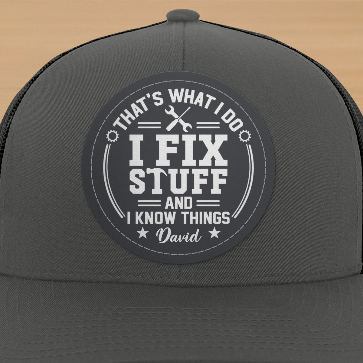 I Fix Stuff And Know Things Gift For Men Personalized Leather Patch Hat