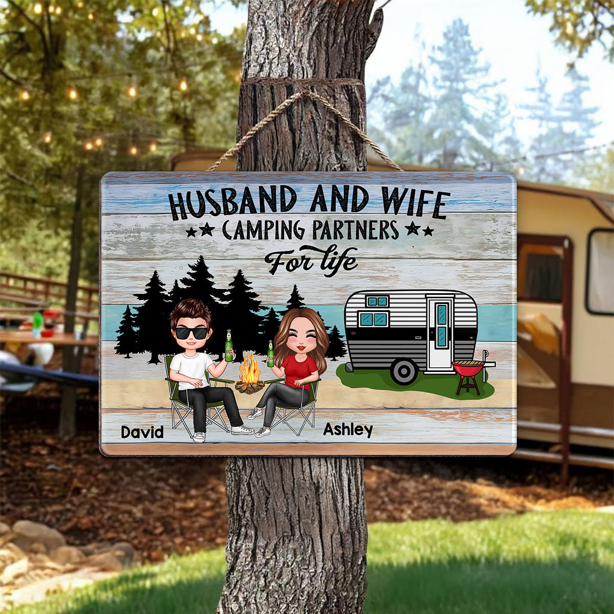 Colorful Wood Palletes Camping Couple Personalized Wood Sign