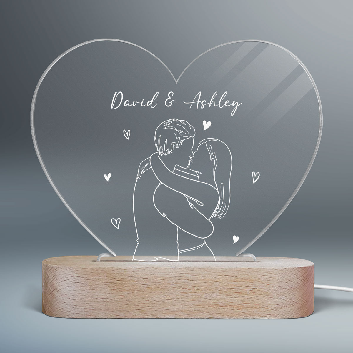 Couple Kissing Outline Personalized Heart Plaque LED Night Light, Acrylic LED Lamp, Valentine‘s Day Gift For Him, For Her