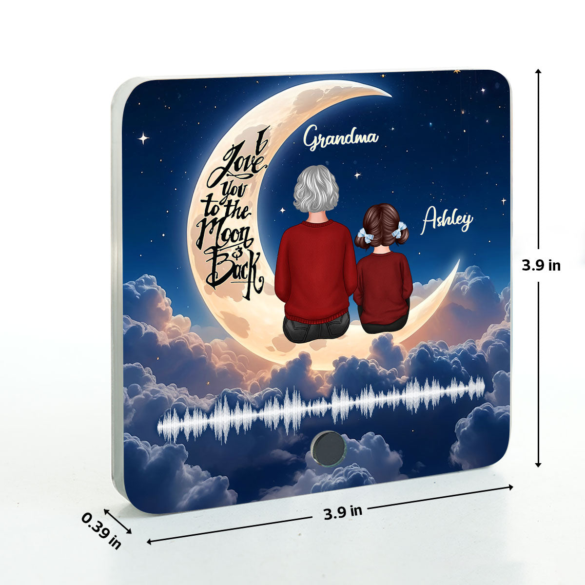 Grandma & Grandkid Back View Love You To The Moon And Back Voice Message Personalized Music Fridge Magnet