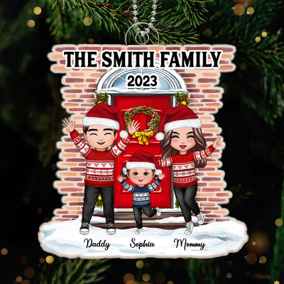 Happy Doll Family Standing Front Door Christmas Gift Personalized Acrylic Ornament