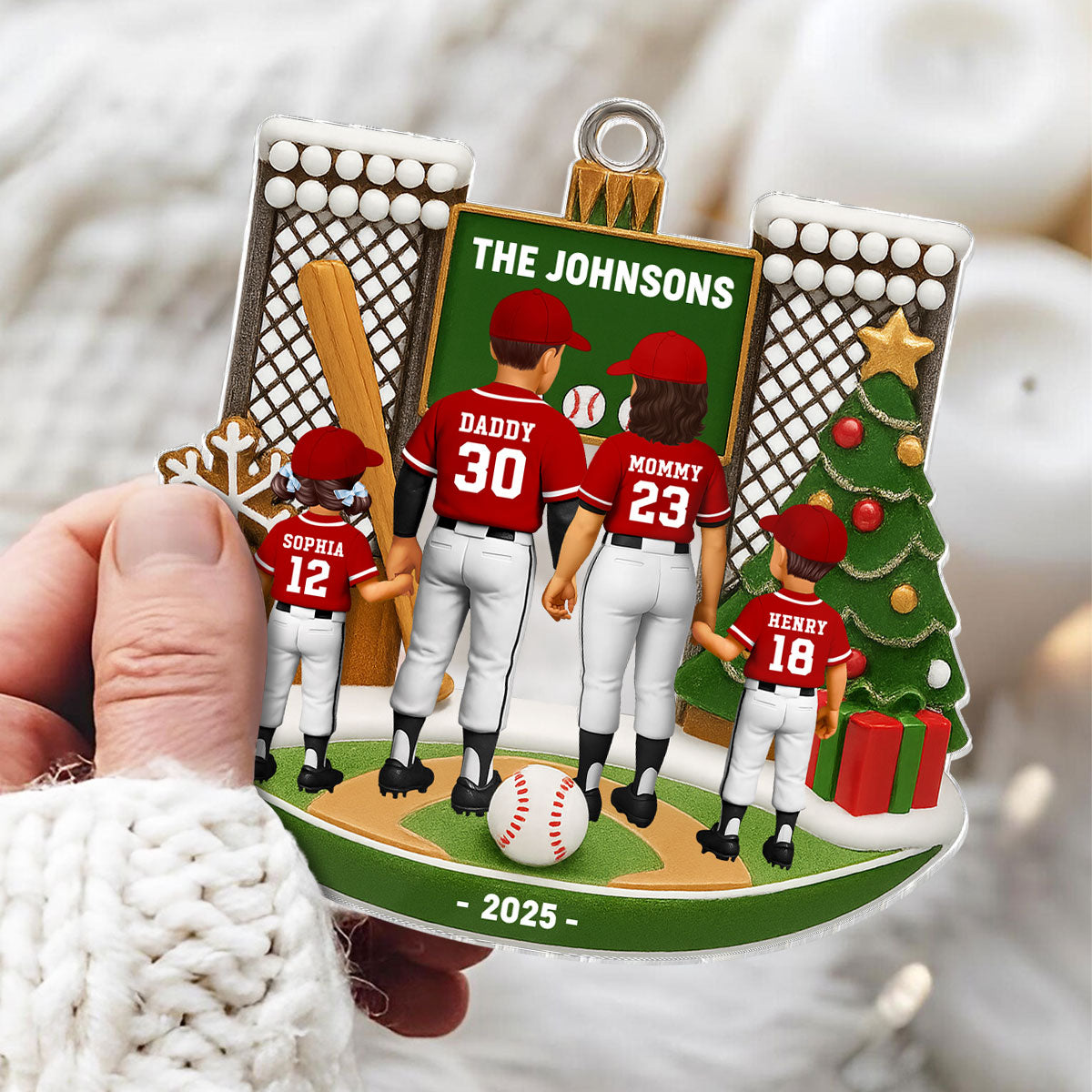 3D Effect Baseball Family Personalized Acrylic Ornament, Gift for Loved Ones