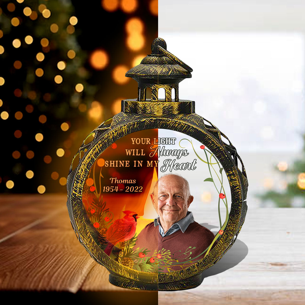 Your Light Will Always Shine In My Heart Memorial Keepsake Photo Upload Personalized Lantern Ornament