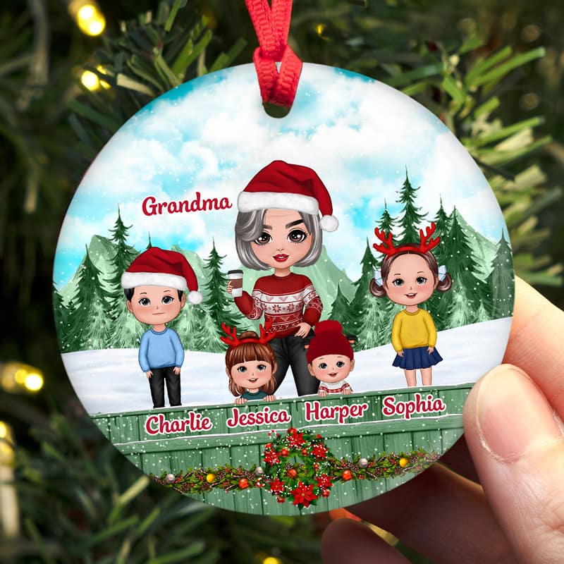 Grandma Life Better With Grandkids Christmas Fence Personalized Circle Ornament