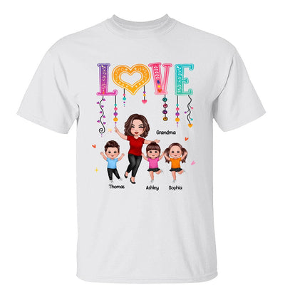 LOVE Happy Doll Grandma Mom With Kids Personalized Shirt