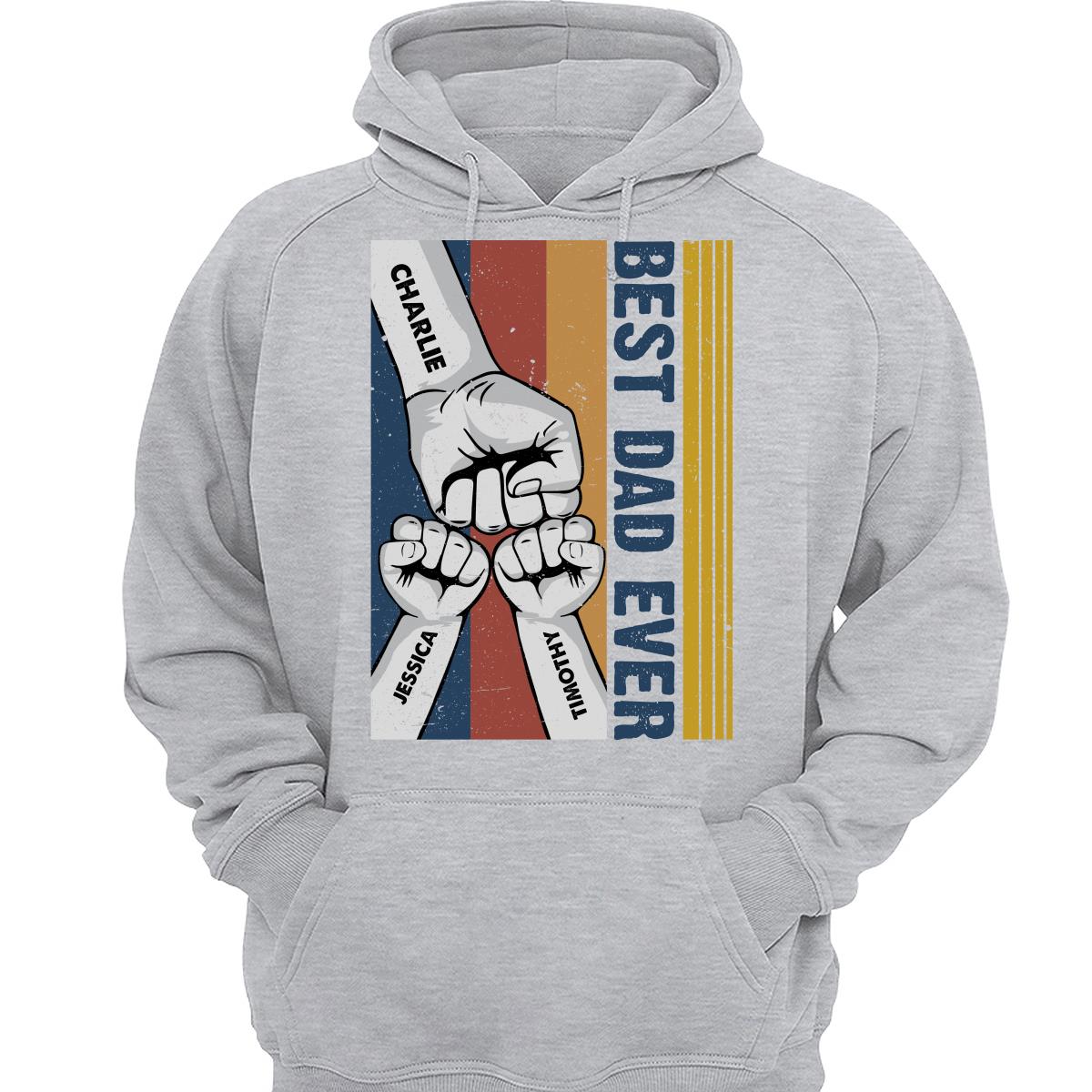 Best Dad Ever Fist Bump Retro Stripe Personalized Shirt