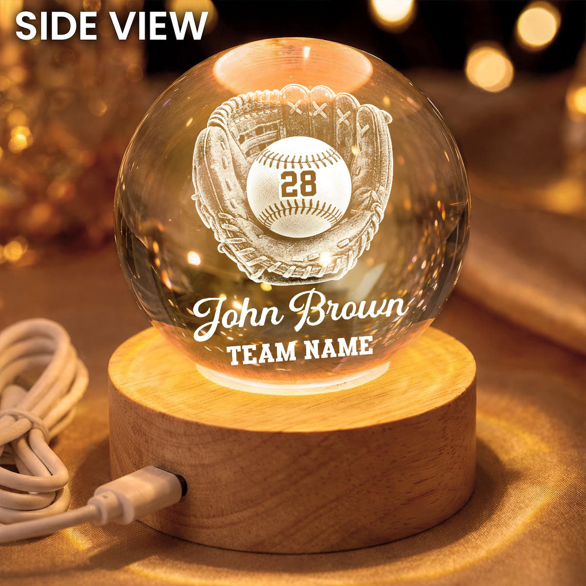 Proud Baseball Player Custom Name And Number - Personalized Crystal Ball - Christmas Gift For Teenagers, Kids, Baseball Players, Baseball Lovers, Daughter, Granddaughter, Son, Grandson