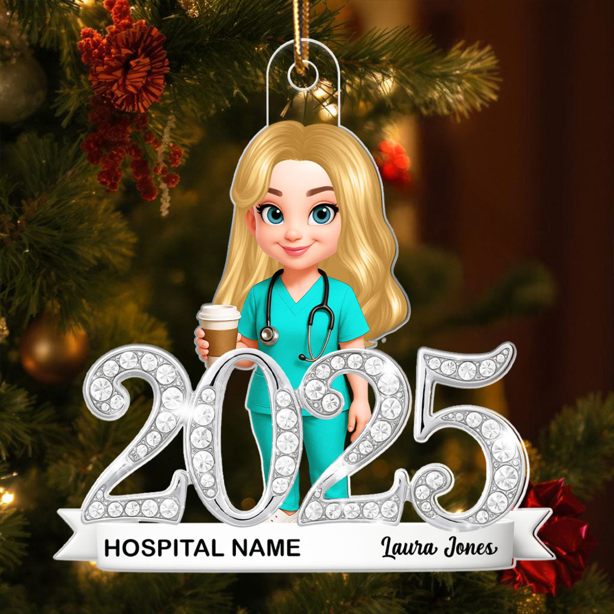 2025 Nurse Shining Crystal Effect - Personalized Acrylic Ornament - Christmas Gift for Nurse
