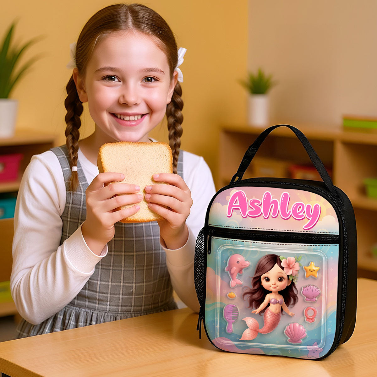 Mermaid Doll 3D Effect Action Figure Personalized Insulated Lunch Bag, Back to School Lunch Bag for Kids