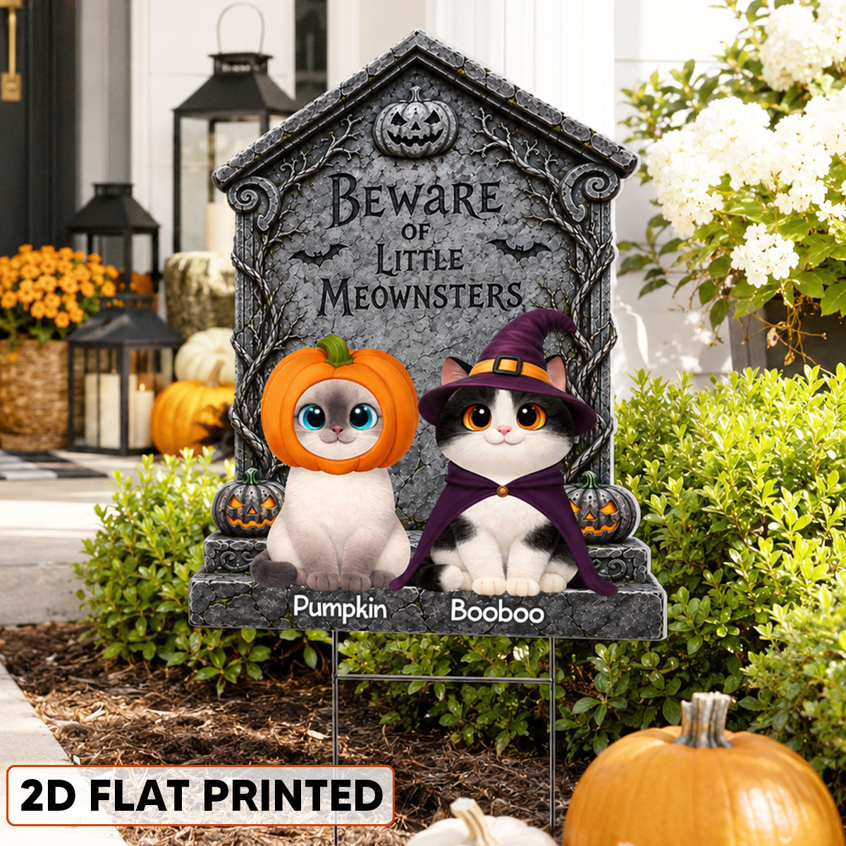 Little Meownsters Halloween Tombstone - Personalized Yard Sign - Halloween Decor For Cat Mom