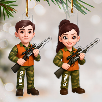 Christmas Boy Girl Hunting - Personalized Acrylic Ornament - Gift For Hunters, Hunting Lovers, Shooting Team, Grandson, Granddaughter