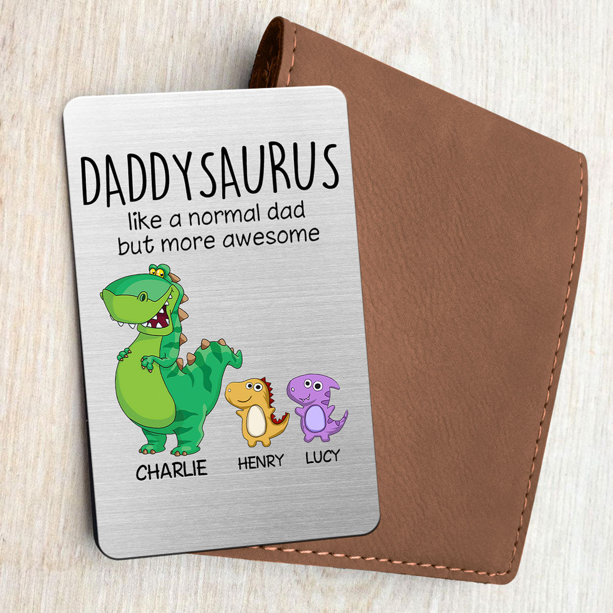 Grandpasaurus And Kids Personalized Metal Wallet Card