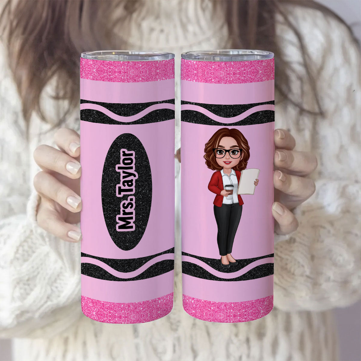 Teacher Custom Name Appreciation Gift Crayon Inspired Personalized Skinny Tumbler